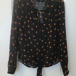 Black Chiffon Blouse with Gold Polka Dots